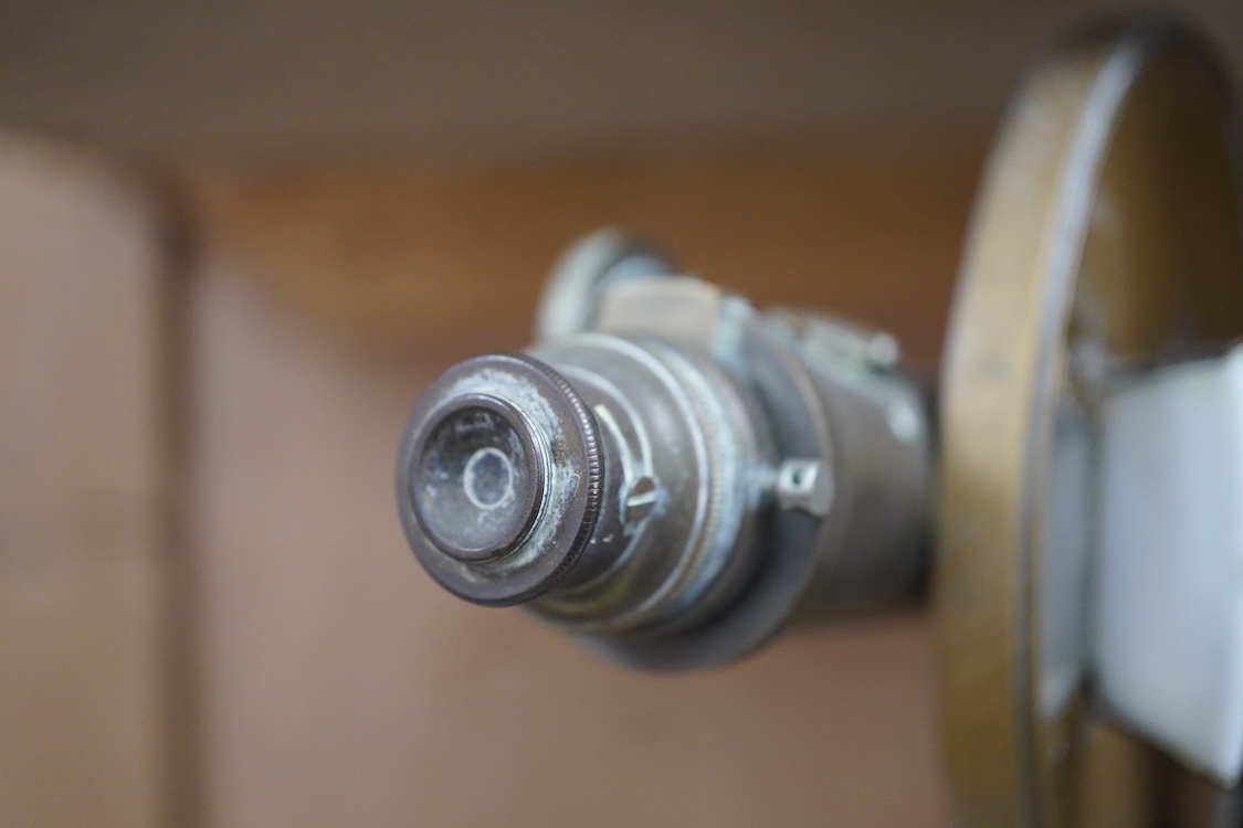 A late 19th century German brass theodolite by Hildebrand, Freiberg, serial number engraved to the centre of the compass, no. 53438, 32cm high